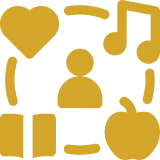 Gold icons on black background