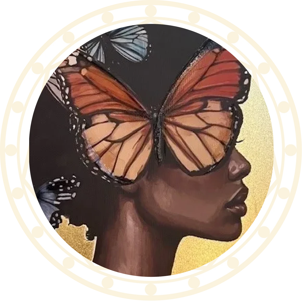Artistic portrait with butterflies and afro